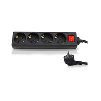 Base múltiple de enchufes 2P+TT lateral 4 tomas con interruptor 1.5 metros negro GSC