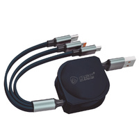 Cable retráctil USB macho a multicarga (USB Tipo C, conector Lightining y Micro USB Tipo C)
