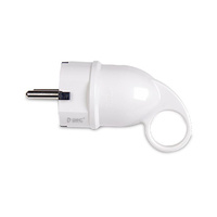 Clavija bipolar schuko 2P+T lateral recta agarre ergonomico policarbonato retractilado blanco GSC