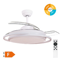 Ventilador techo Bauala con luz CCT regulable y mando Ø107 3 aspas retráctiles DC Blanco